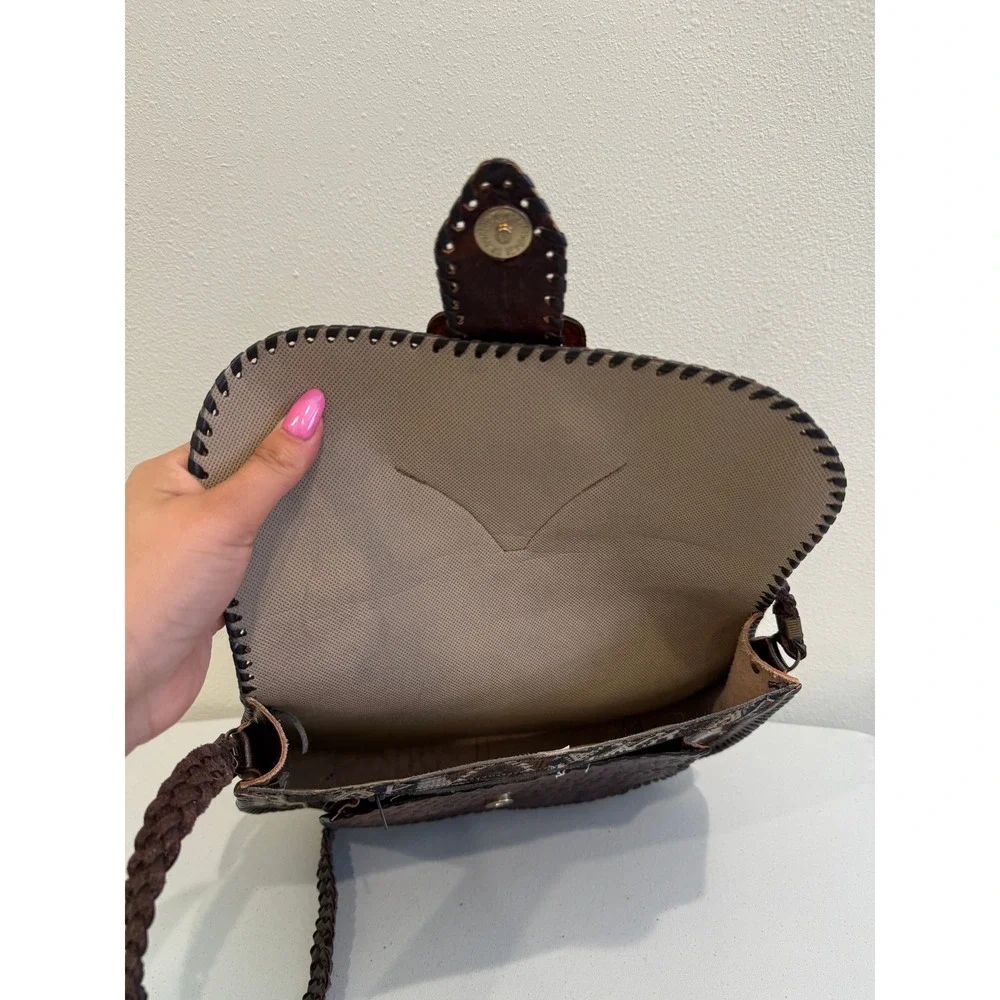 Artisan Tooled‎ Leather Woven Tapestry Crossbody Bag Boho Geometric Saddle Bag